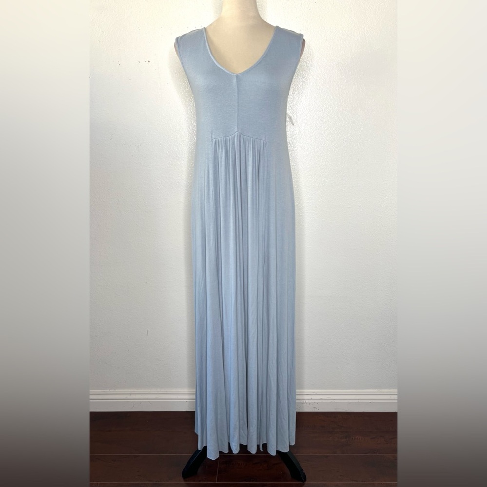 Free People Light Blue V-Neck Sleeveless Maxi Dress